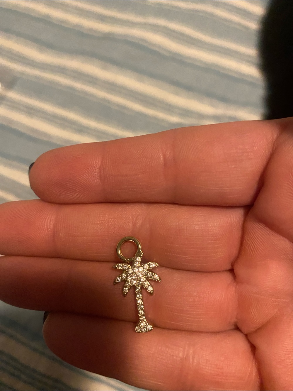 Gold Palm Tree Charm Pendant with Crystal Accents